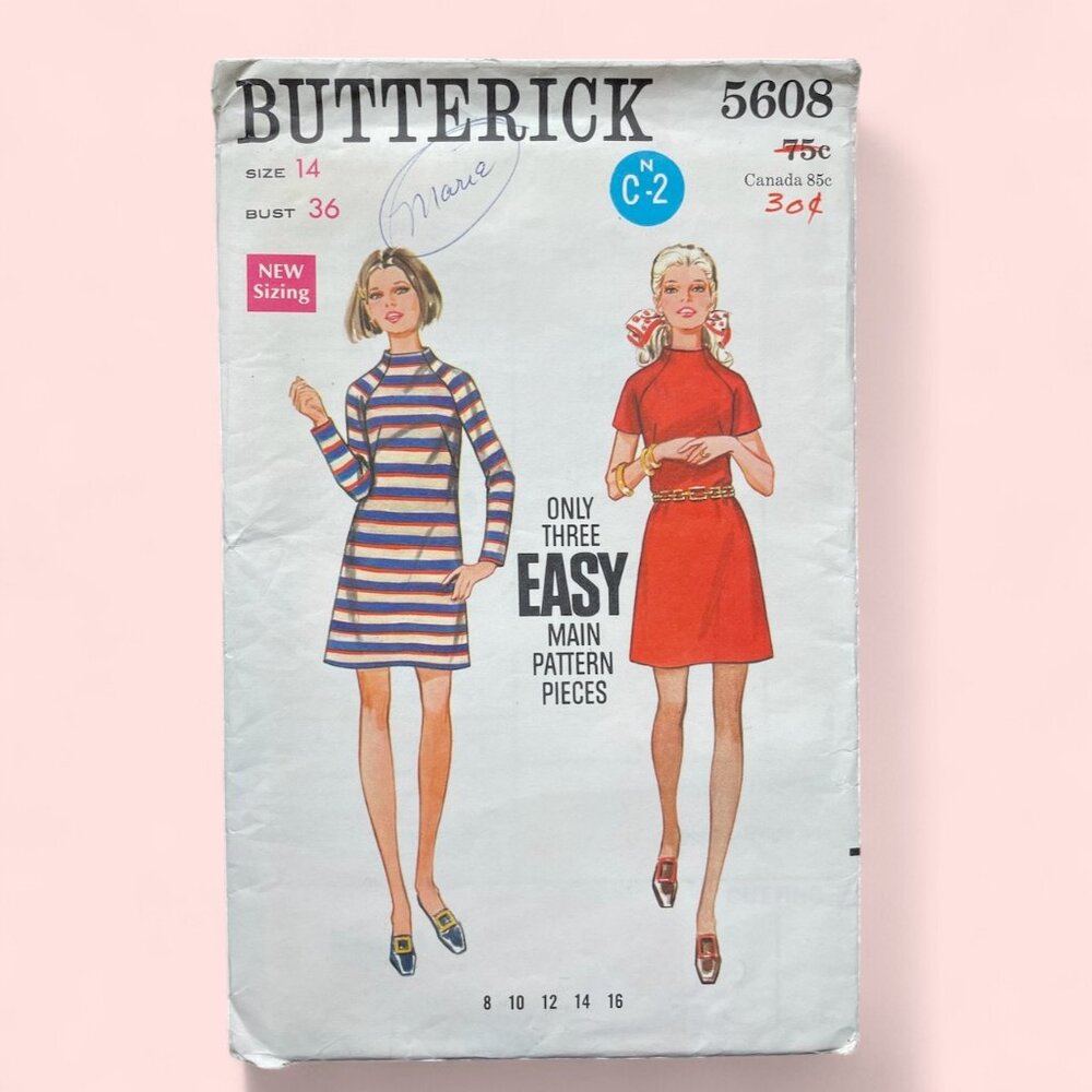 VTG 70s Butterick Sewing Pattern 5608 Dress Sz 14 FF Uncut